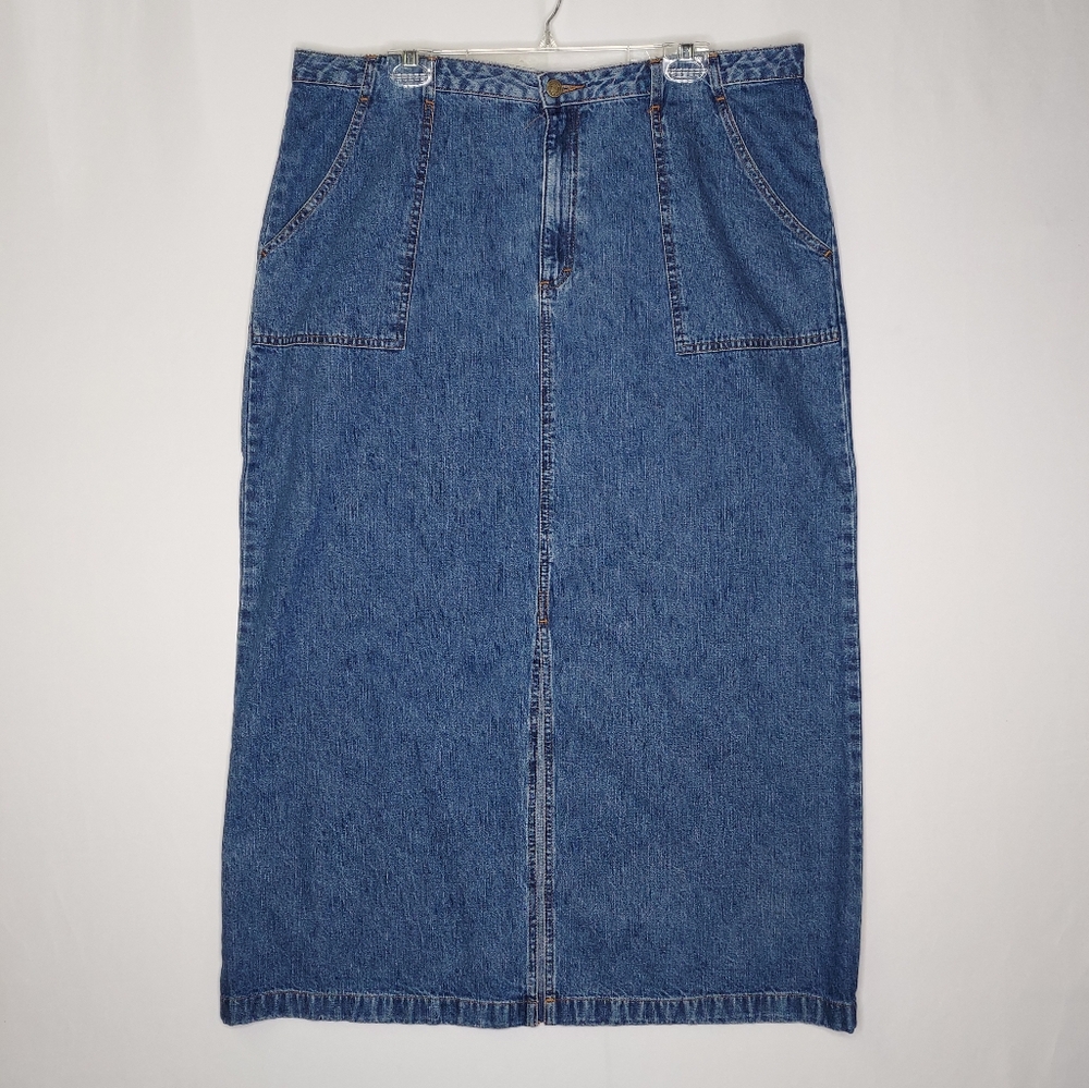 Covington Y2K Vtg Denim Maxi Straight Skirt Women 18W Pocket Zip Modest Grunge